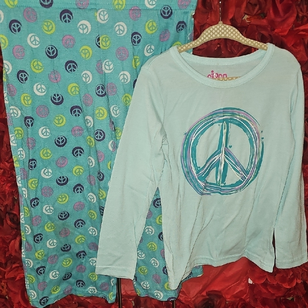 Circo Peace Sign Pajama Set - Light Blue and Multicolor Size 4/5